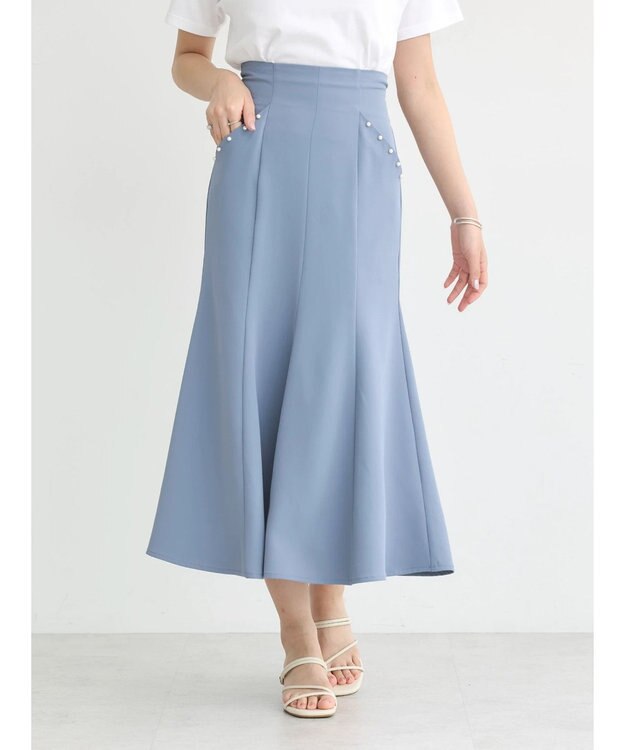 earth music&ecology パール付きマーメイドスカート Blue