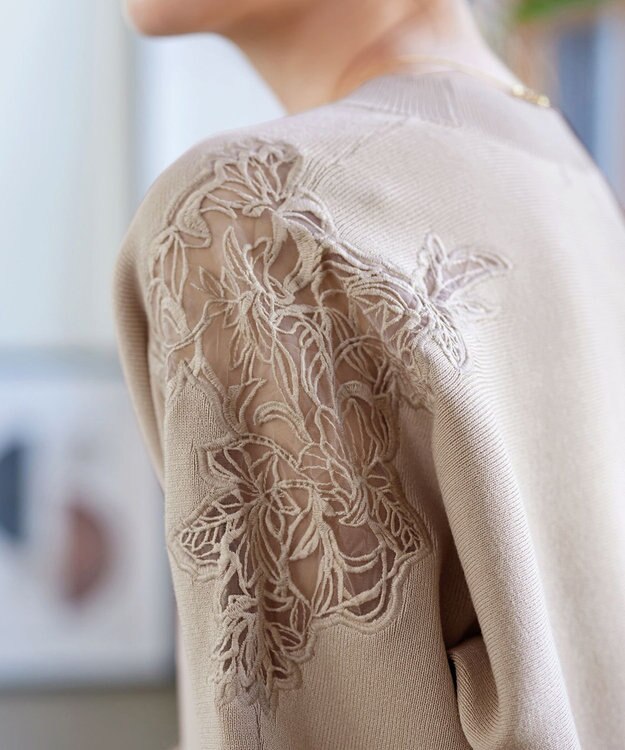 Tiaclasse 肩レースドルマンニットトップス ベージュ