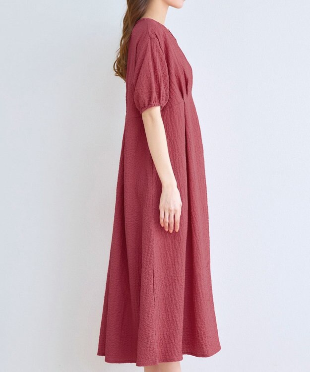 Tiaclasse L 【新色追加】ワッフルVネックワンピース ディープピンク