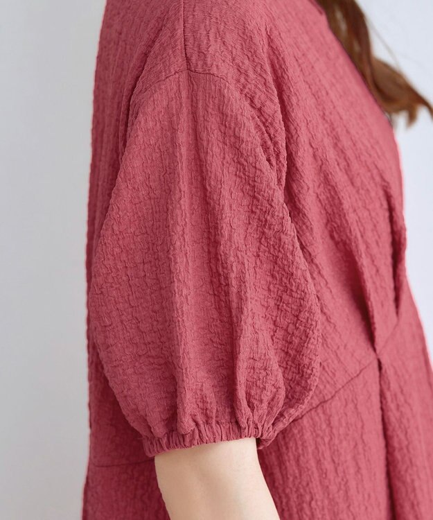 Tiaclasse L 【新色追加】ワッフルVネックワンピース ディープピンク