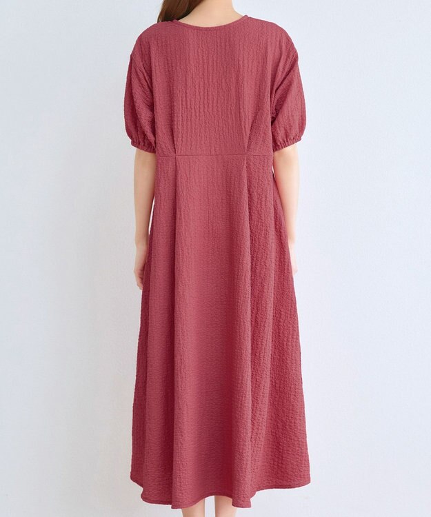 Tiaclasse L 【新色追加】ワッフルVネックワンピース ディープピンク