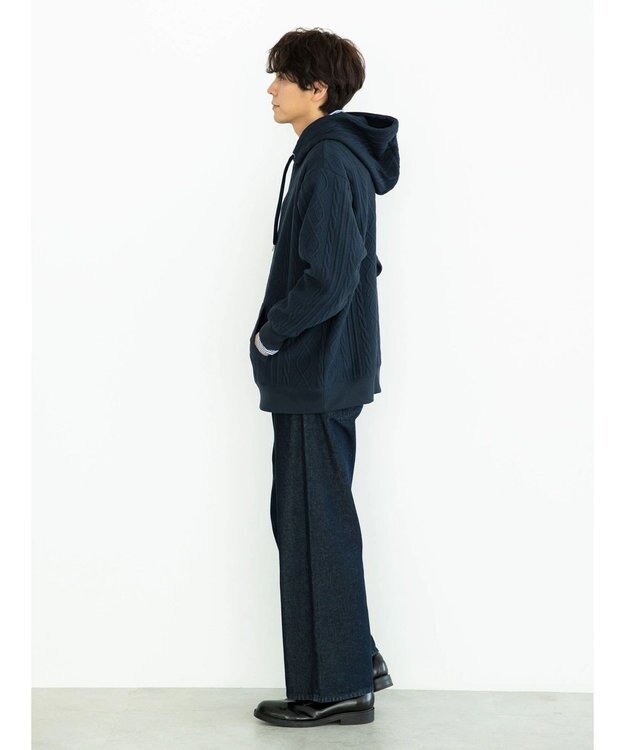 CRAFT STANDARD BOUTIQUE ケーブル柄カットパーカー1 Navy