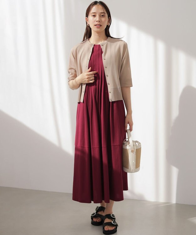 組曲 【先行予約】シアーニット5分袖 カーディガン ベージュ系