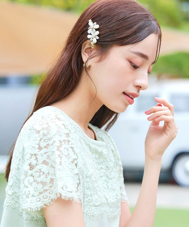 Tiaclasse パールフラワーヘアクリップ グレー