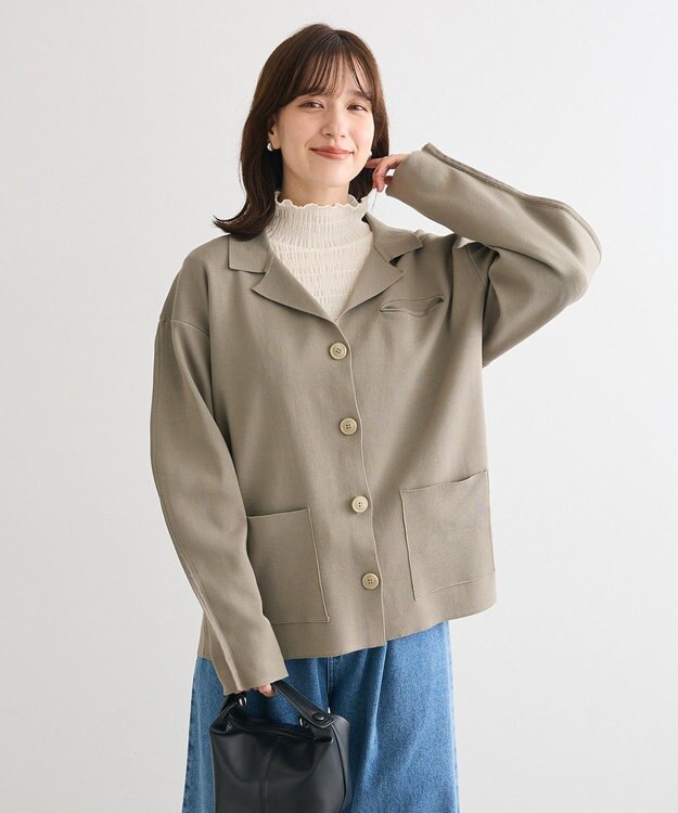 Green Parks ・ＥＬＥＮＣＡＲＥ　ＤＵＥ　ニットシングルジャケット Gray Beige