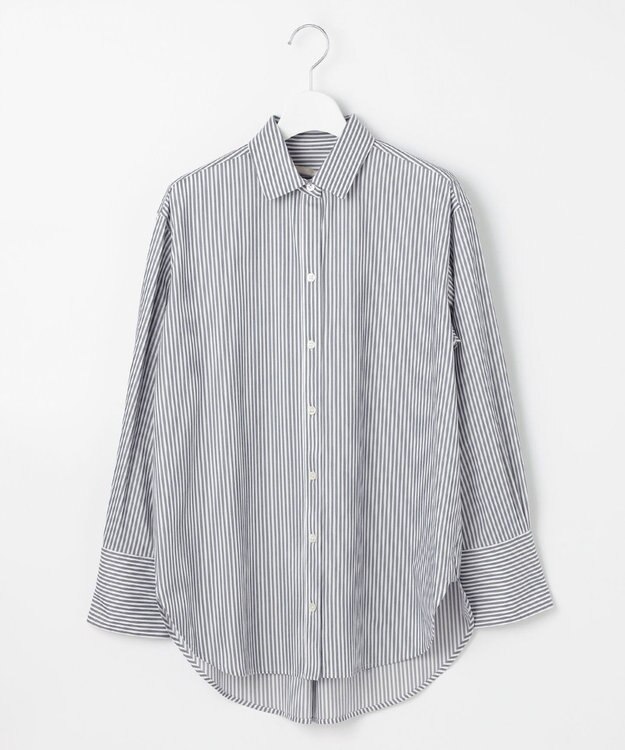 自由区 【洗える】ストレッチシャーティング ベーシック シャツ ブルー系1