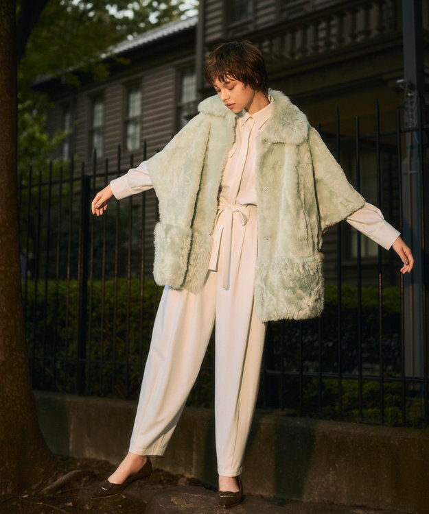 GRACE CONTINENTAL ムートンポンチョコート ライトグリーン