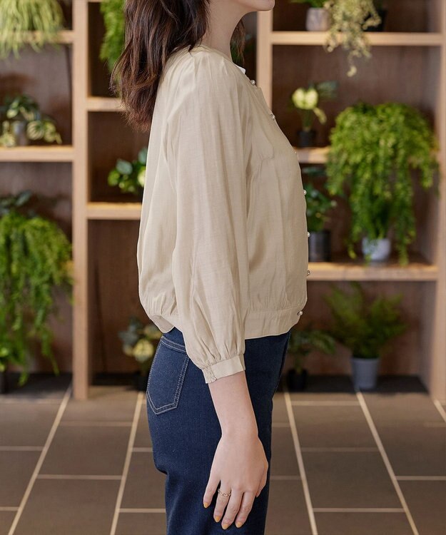 Tiaclasse L 【洗える】パールボタンシアーブルゾン ベージュ