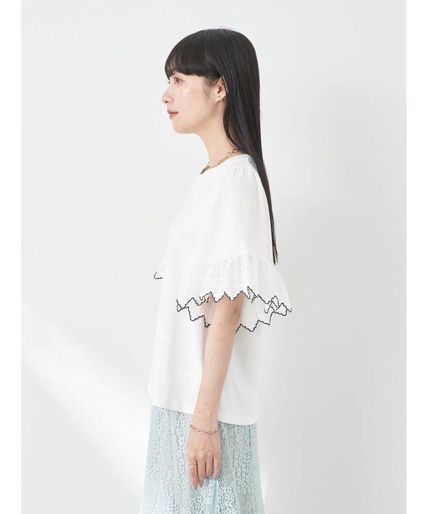 earth music&ecology 配色スカラップスリーブＴＥＥ Off White