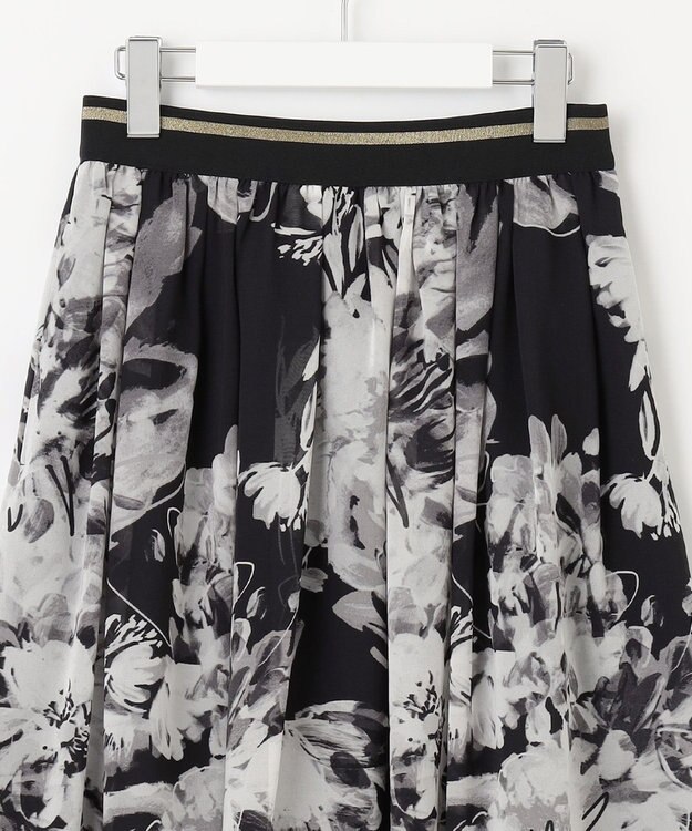 自由区 S 【ウエストゴム・洗える】ピオニーフローラルプリント  スカート モノトーン