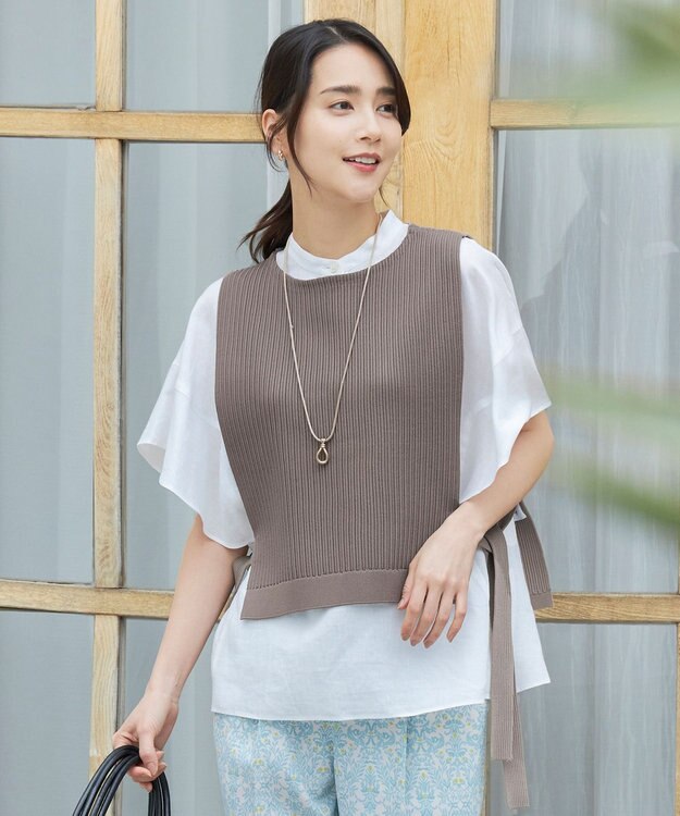 自由区 【洗える】リブストレッチ ベスト モカ