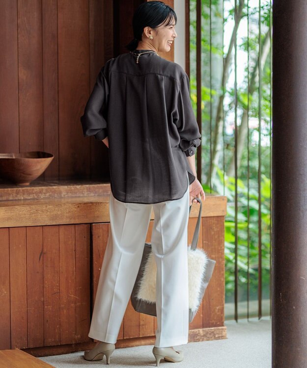 23区 L 【Oggi10月号掲載/洗える】ウールシアービエラ バンドカラー シャツ グレー系