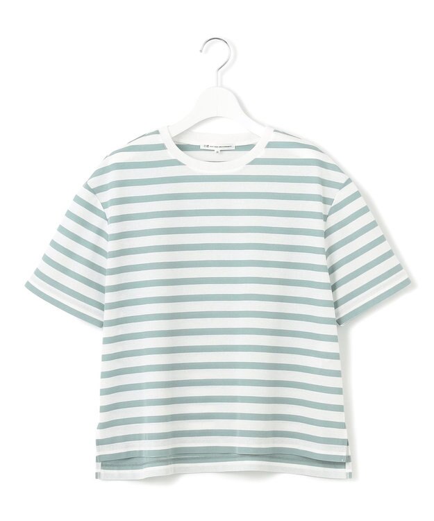 23区 【洗える】シアーフライスボーダー Tシャツ オフ×ライトセージ