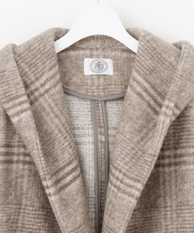 J.PRESS LADIES 【キルトピン付き】ECOLANAスライバーチェック フーデットアウター ブラウン系3