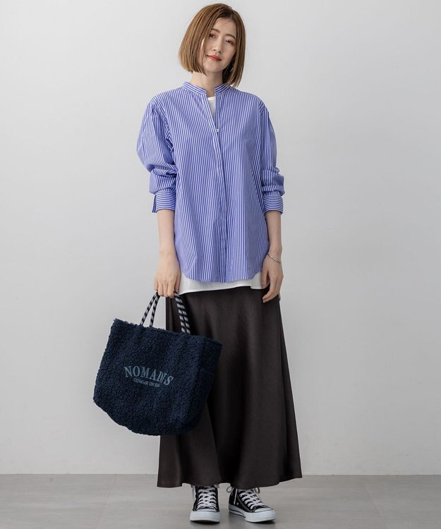 23区 L 【滝沢眞規子さん着用/mi-molletコラボ/洗える】CANCLINI デザイン シャツ ブルーストライプ