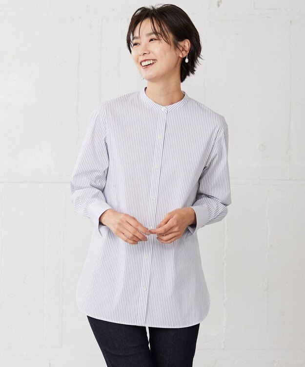 J.PRESS LADIES 【洗える】 ストライプ　バンドカラー ブラウス 洗える】ストライプ バンドカラー ブラウス / J.PRESS LADIES S