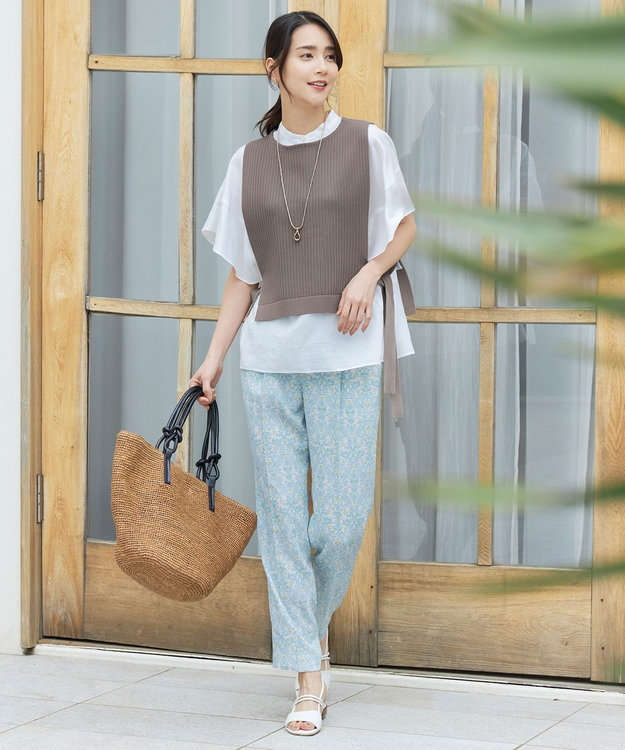 自由区 【洗える】リブストレッチ ベスト モカ