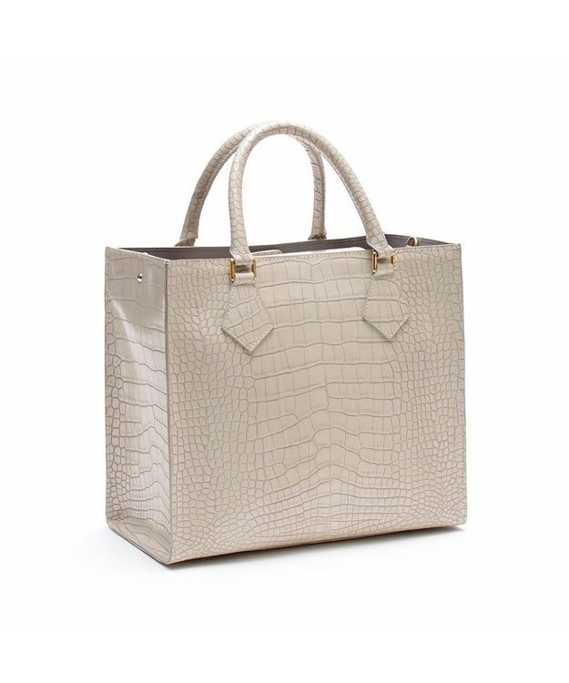 A.D.M.J. 【牛革】クロコ型押しスクエアトートM ホワイトパール