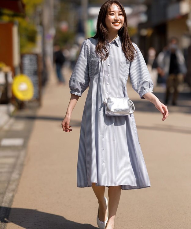 ANY SIS 【UVカット】2WAYレディ シャツ ワンピース ブルーストライプ