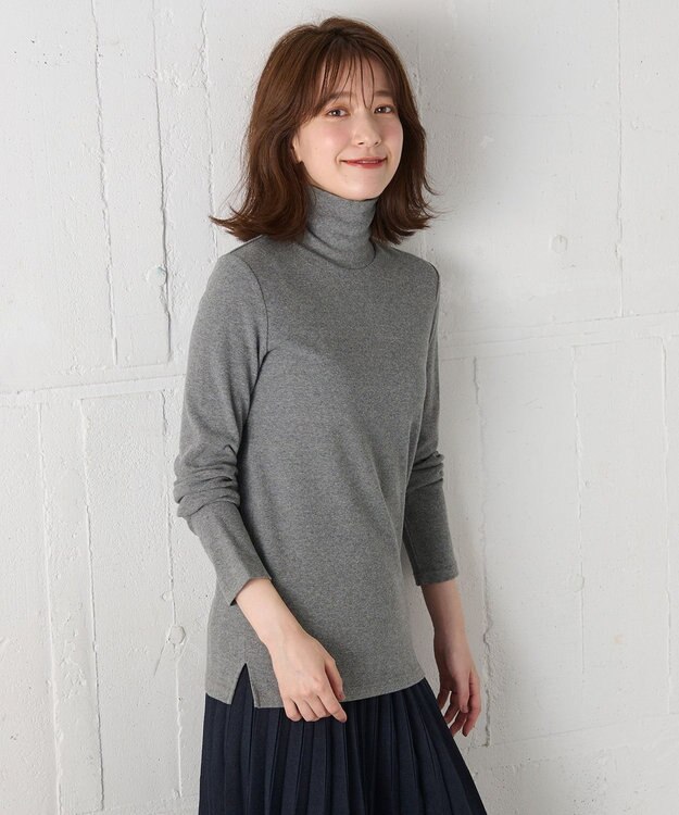 ANY 【洗濯機可】ソフトタッチリブタートルネック グレー