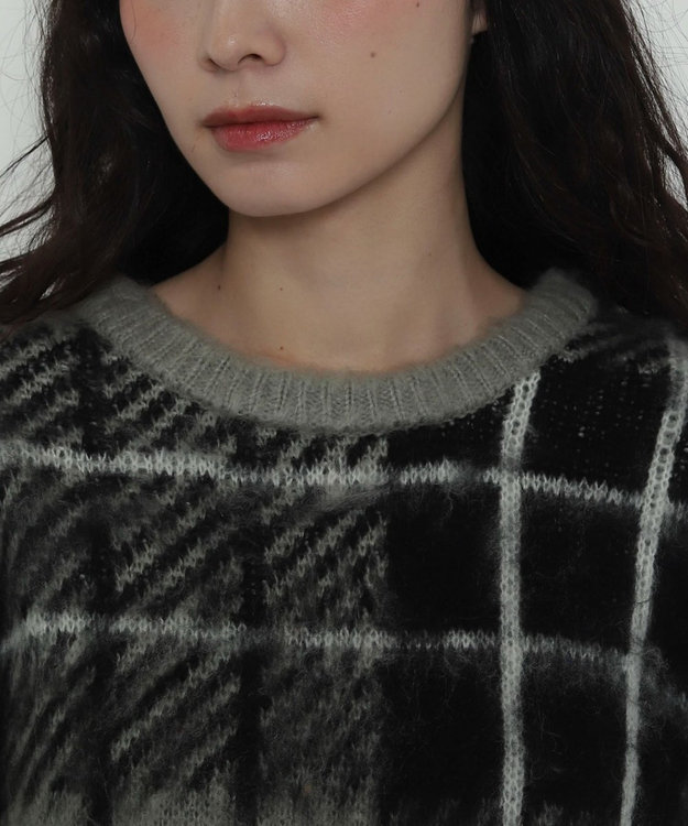 WEGO 【2025年秋冬新作】シャギーパターンニットBIGプルオーバー グレーチェック1