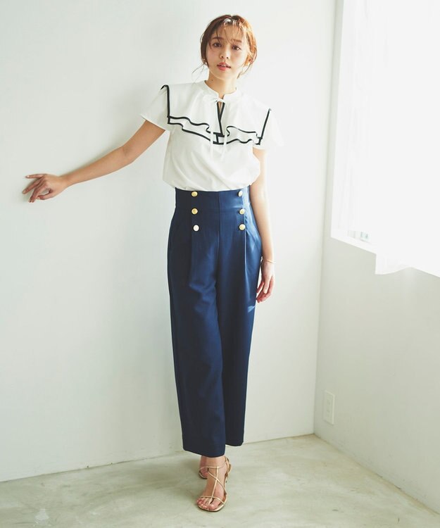 Feroux 【洗える】バイカラー ブラウス ホワイト系1