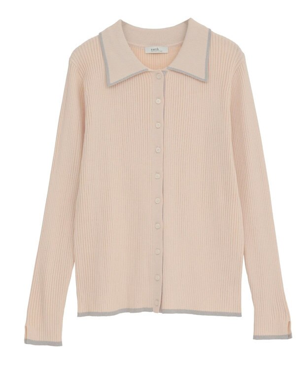 earth music&ecology バイカラートリムロングニットカーディガン Ivory