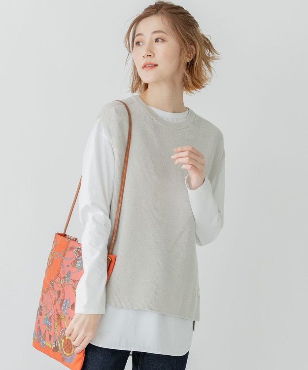 23区 【洗える】コンパクトコットンポリエステル ニットベスト ライトグレー系