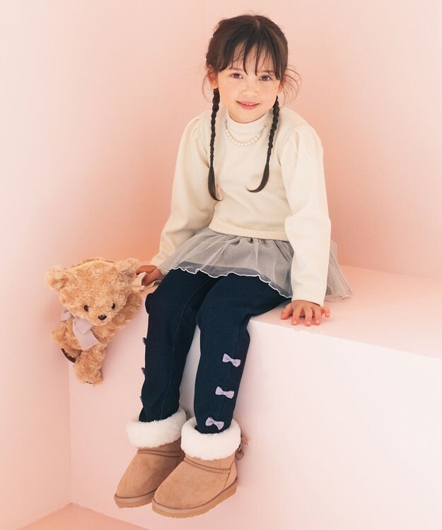 ANY KIDS パール付きペプラムトレーナー エクリュ