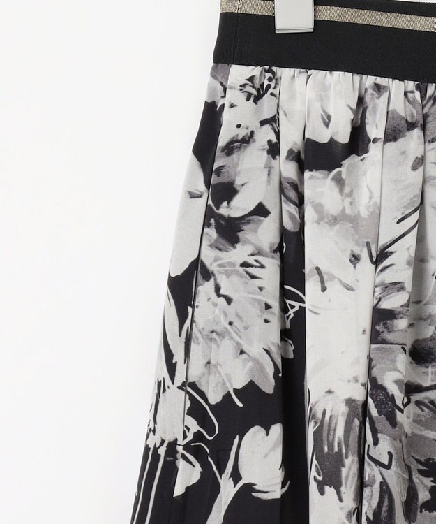 自由区 S 【ウエストゴム・洗える】ピオニーフローラルプリント  スカート モノトーン