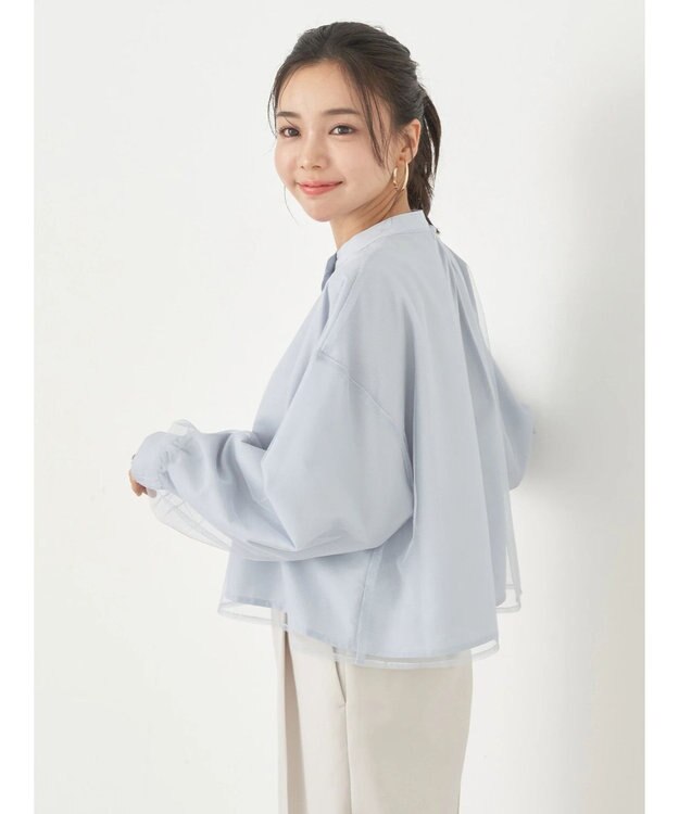 earth music&ecology チュールレイヤードシャツ Sax