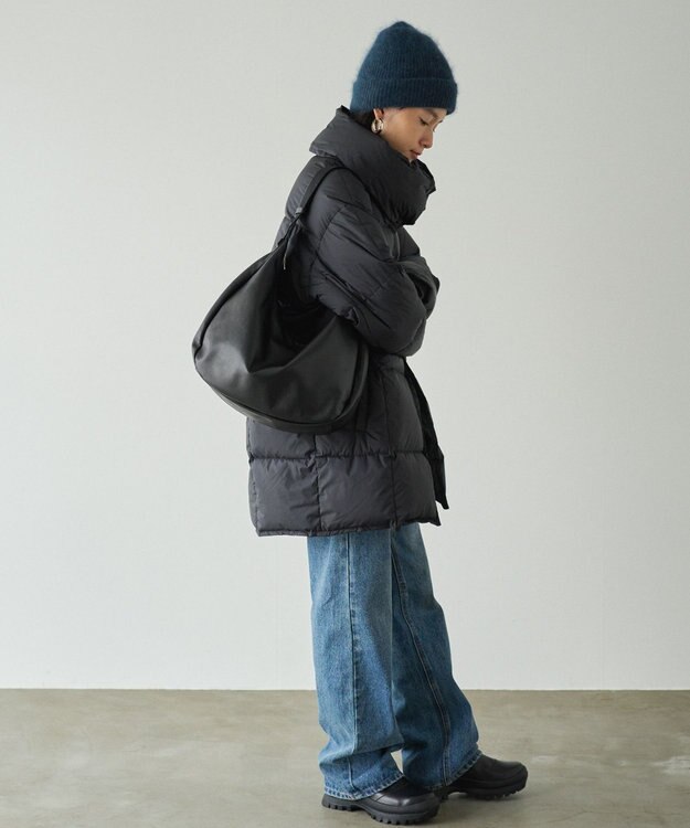 russet ソフトレザーラウンドビッグショルダーバッグ(CE-1325-WEB) Black2（シルバー金具）