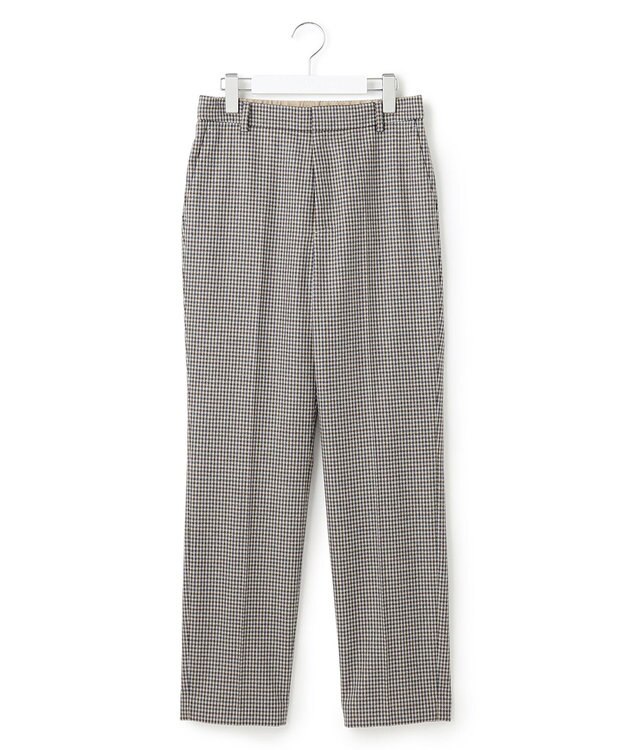 23区 ウールミルドストレッチチェック テーパードパンツ キャメルチェック