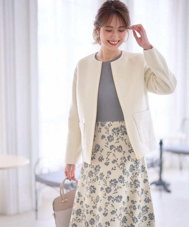 ANY SIS 【美人百花掲載】フラワージャガードニット ワンピース スモーキーブルー×アイボリー