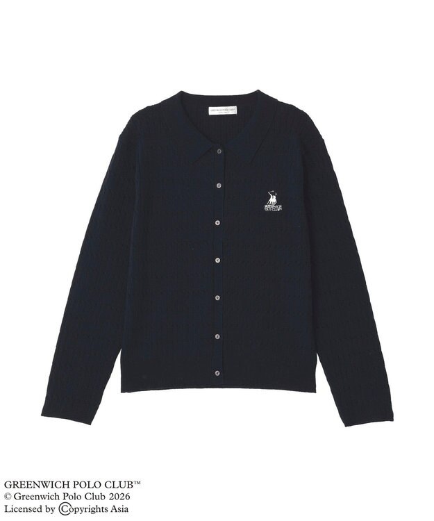 Green Parks GREENWICH POLO CLUB(TM)ケーブル襟付ニットカーディガン Navy