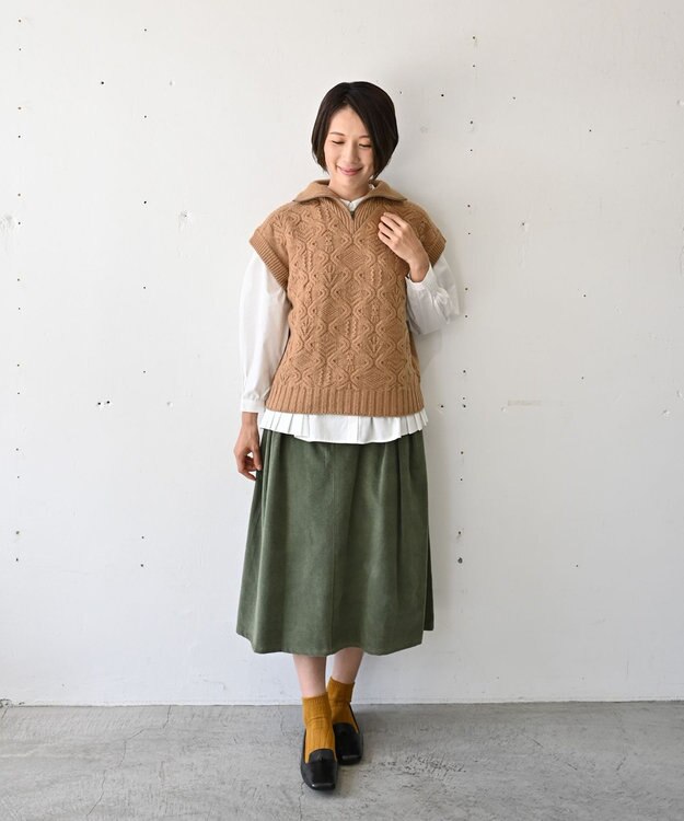 muuc 5種類の模様編み  パッチワーク柄ケーブル模様編みベスト キャメル