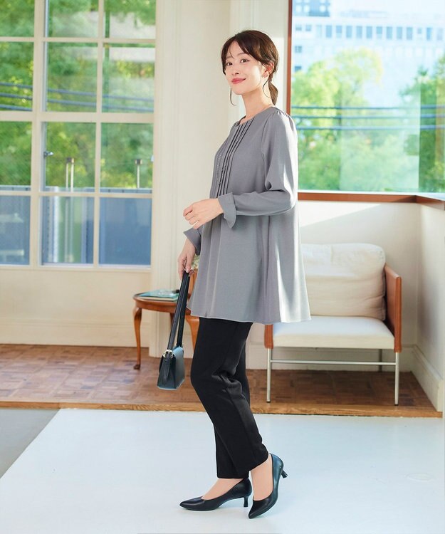 Tiaclasse 【洗える】ピンタックチュニックブラウス グレー