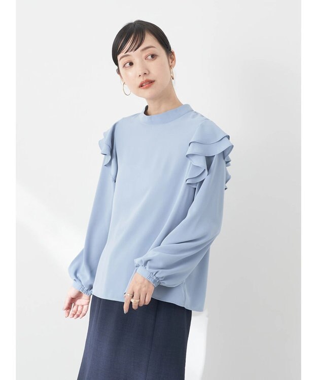 earth music&ecology フリルスリーブブラウス Blue