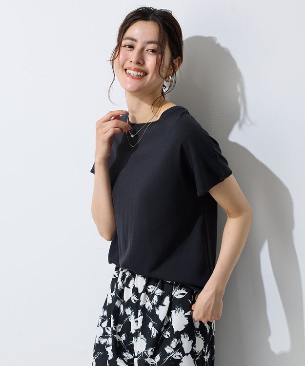 ANY 【接触冷感/UVカット/抗菌防臭/手洗い可/アンチピリング】ファンクションフレンチスリーブニット チャコール