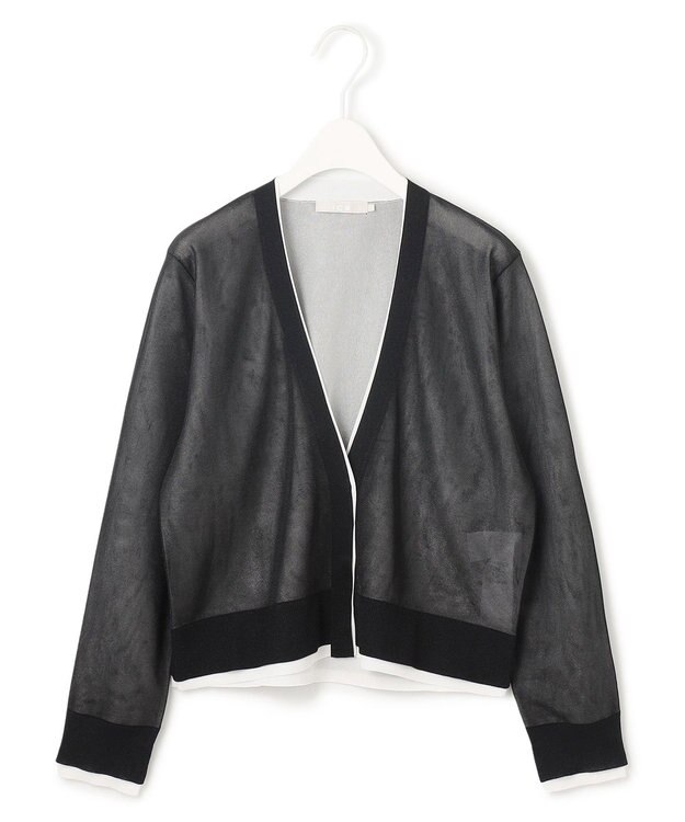 ICB 【洗える】 シアーレイヤードカーディガン ブラック×オフホワイト系