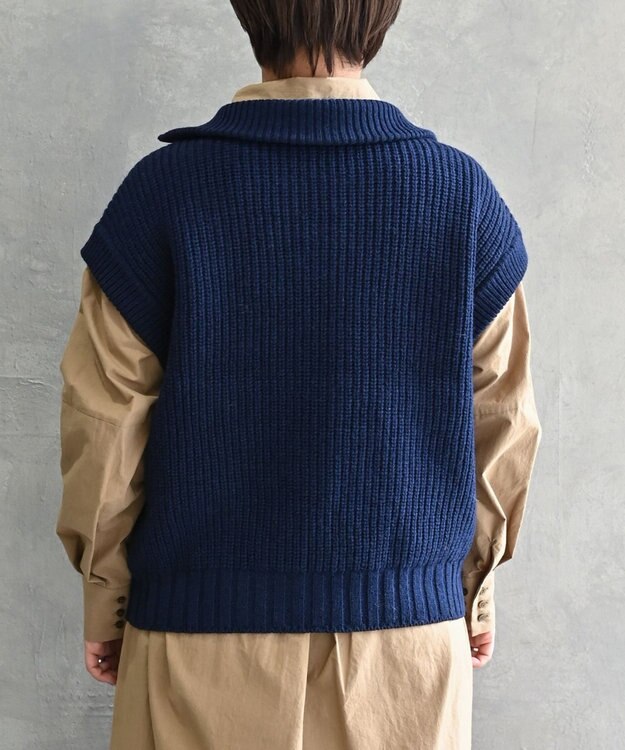 muuc 5種類の模様編み  パッチワーク柄ケーブル模様編みベスト ネイビー