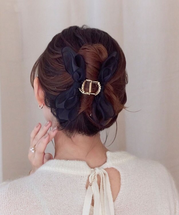 Phoebe ボリュームオーガンジーリボンバンスクリップ　ブラック ブラック