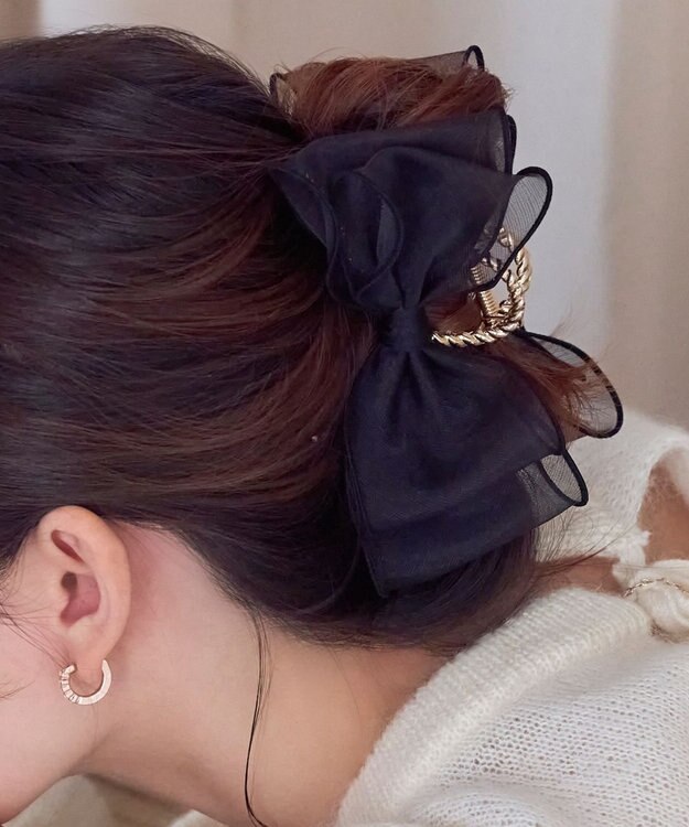 Phoebe ボリュームオーガンジーリボンバンスクリップ　ブラック ブラック