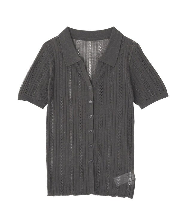 CRAFT STANDARD BOUTIQUE レースニット衿付き半袖カーディガン Dark Gray