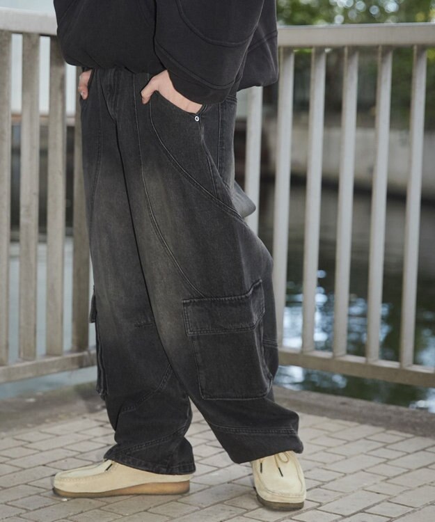 WEGO スウィッチングデニムカーゴパンツ デニムブラックソノタ