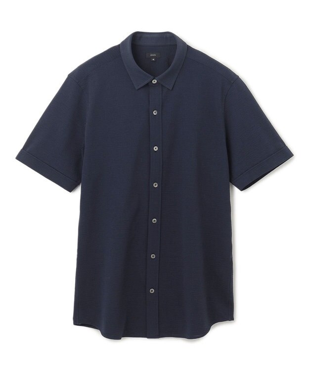 JOSEPH HOMME コンパクトサッカージャージー　レギュラーカラー半袖シャツ ネイビー系