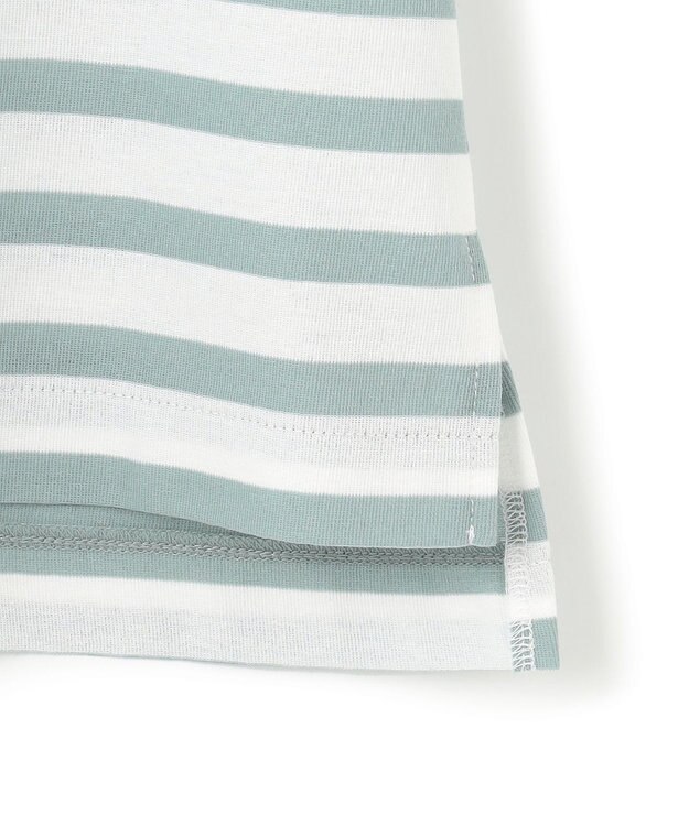 23区 【洗える】シアーフライスボーダー Tシャツ オフ×ライトセージ