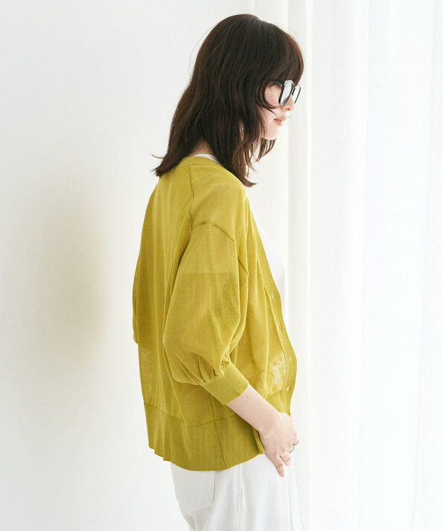 YECCA VECCA シアーニットVネックカーディガン Yellow