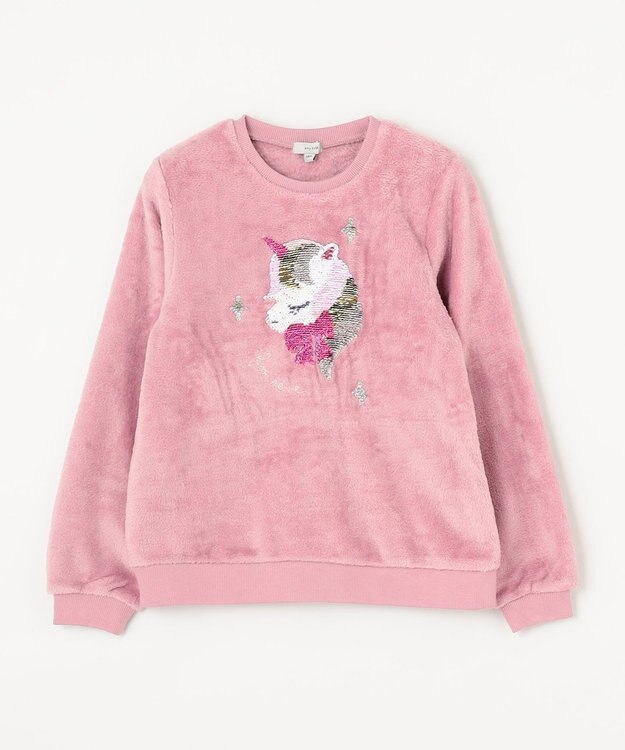 ANY KIDS 両面 フリース スパンコール トレーナー ピンク×ユニコーン