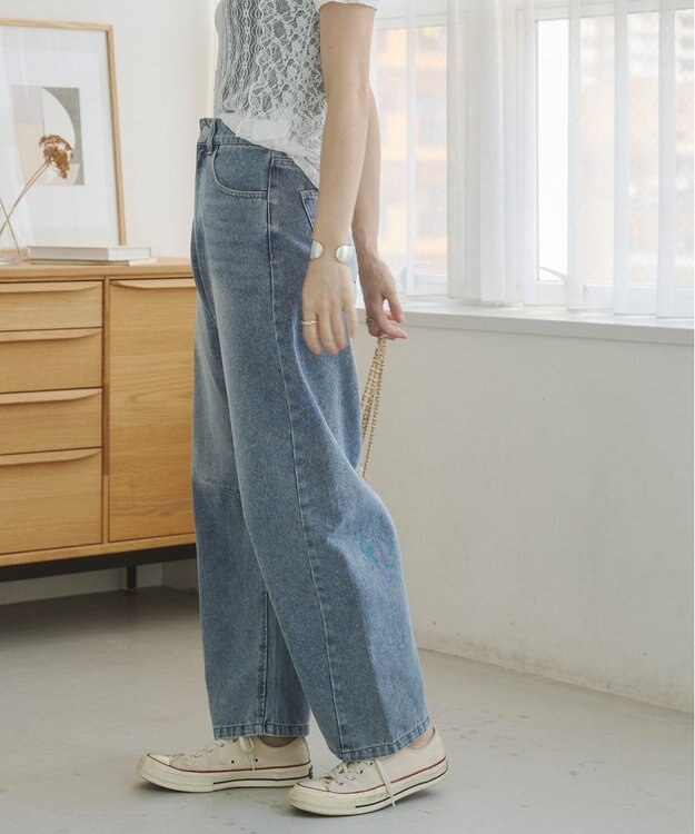 WEGO 【ANGIE VINTAGE】バレルレッグデニムパンツ ブルー